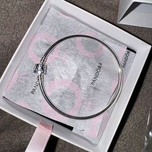 Pandora Silver Bangle with Decorative Barrel Clasp